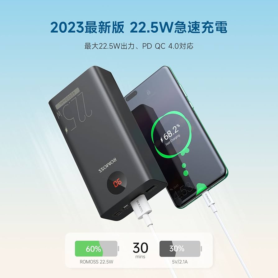 Amazon | ROMOSS 40000mAh大容量 22.5W急速充電 モバイルバッテリー